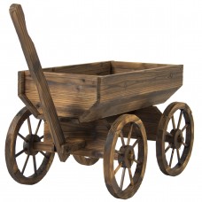 Garden Wood Wagon Flower Planter Pot Stand With Wheels Home Outdoor Decor   